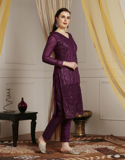 Wine Plain Georgette Unstitched Salwar Suit Material