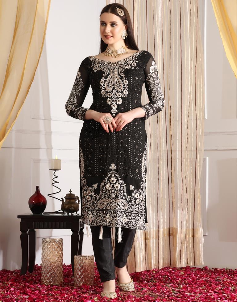 Black Plain Georgette Unstitched Salwar Suit Material