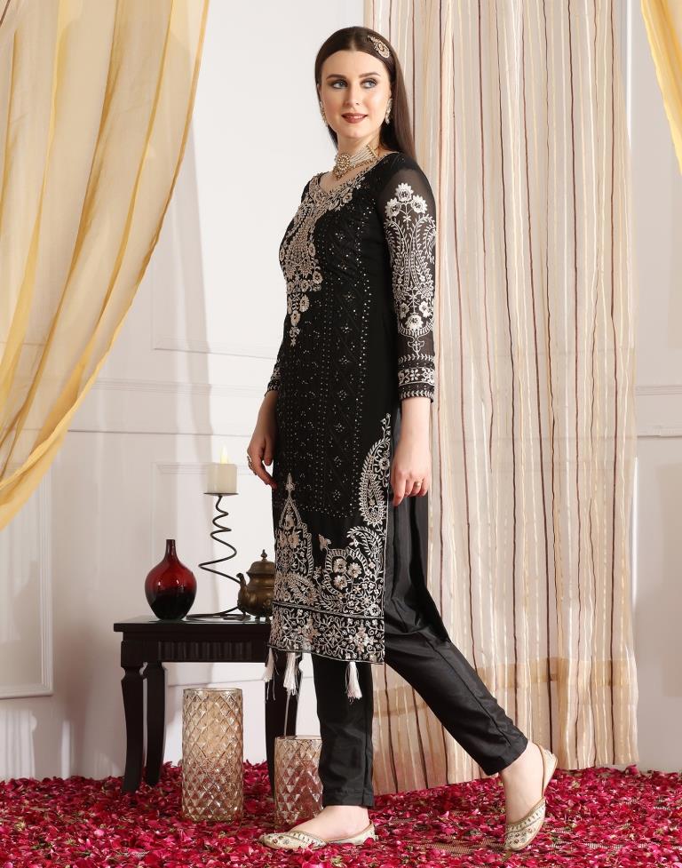 Black Plain Georgette Unstitched Salwar Suit Material