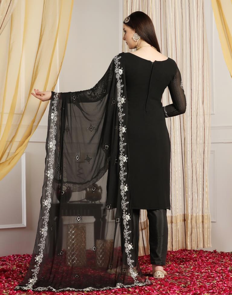 Black Plain Georgette Unstitched Salwar Suit Material