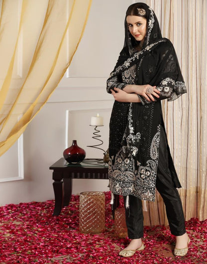 Black Plain Georgette Unstitched Salwar Suit Material