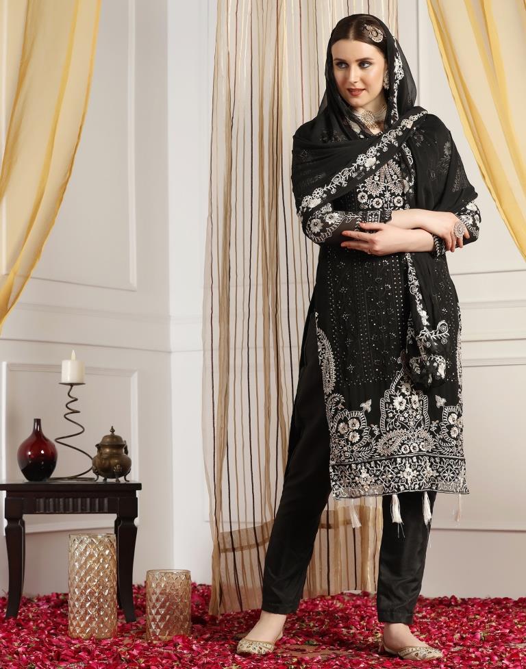 Black Plain Georgette Unstitched Salwar Suit Material