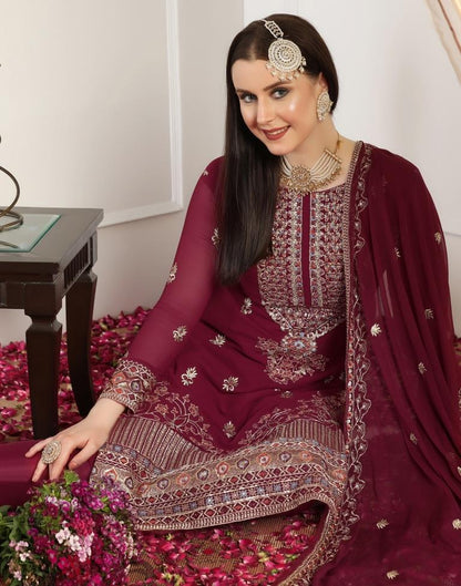 Maroon Plain Georgette Unstitched Salwar Suit Material