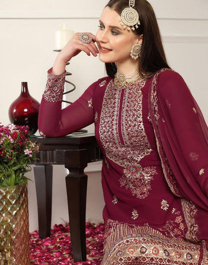 Maroon Plain Georgette Unstitched Salwar Suit Material