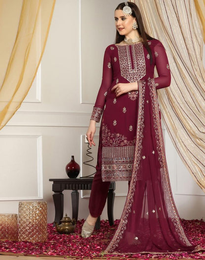 Maroon Plain Georgette Unstitched Salwar Suit Material