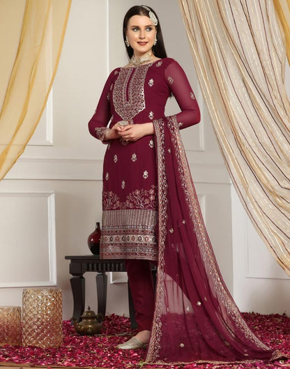 Maroon Plain Georgette Unstitched Salwar Suit Material