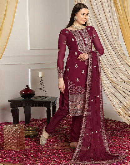 Maroon Plain Georgette Unstitched Salwar Suit Material