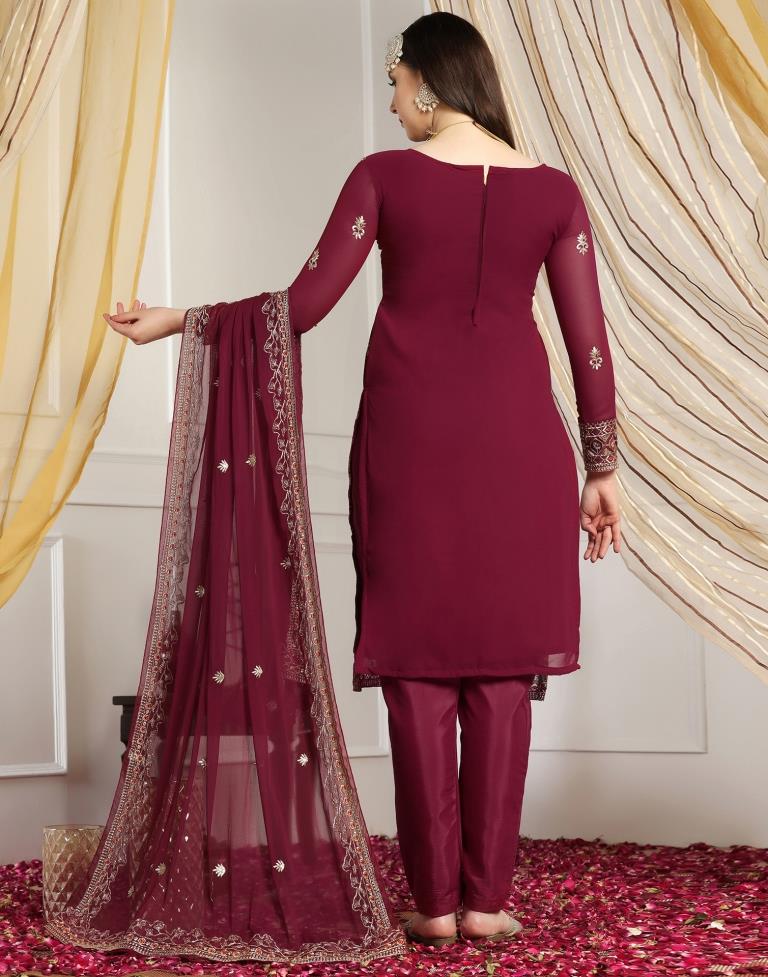 Maroon Plain Georgette Unstitched Salwar Suit Material