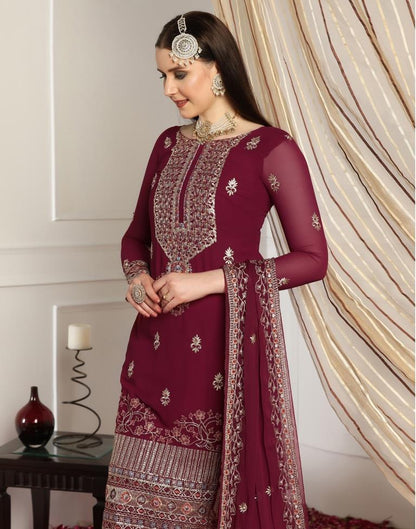 Maroon Plain Georgette Unstitched Salwar Suit Material