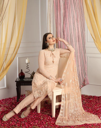 Light Beige Plain Georgette Unstitched Salwar Suit Material
