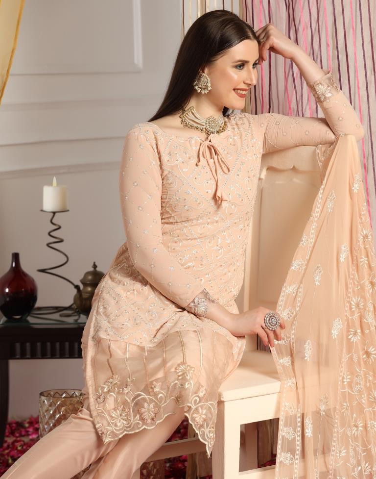 Light Beige Plain Georgette Unstitched Salwar Suit Material