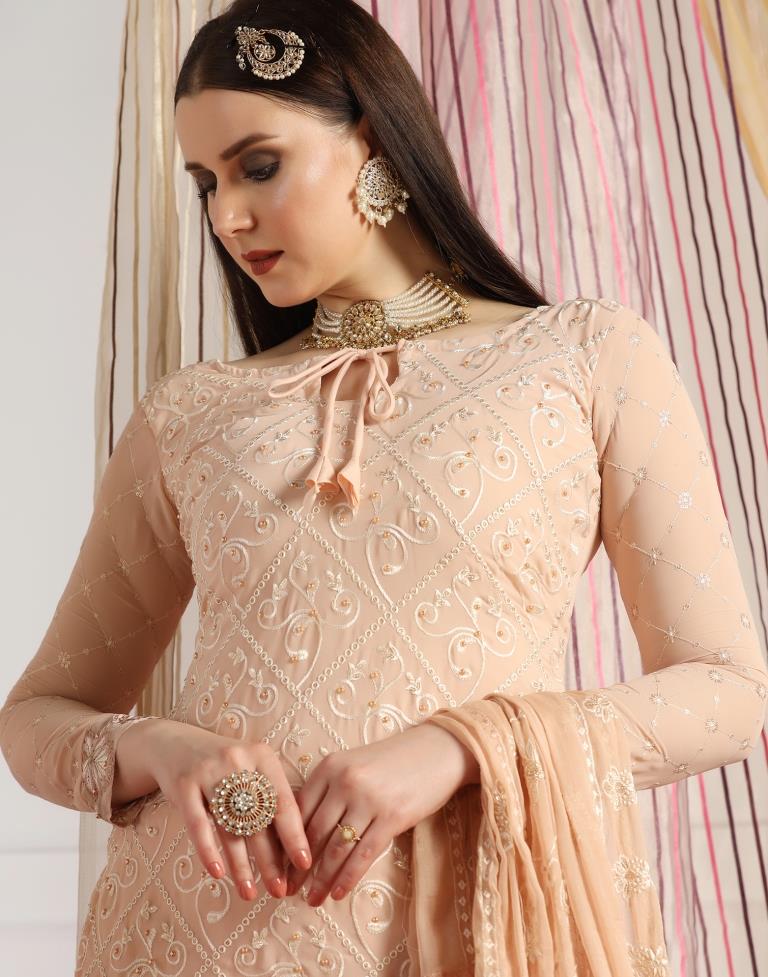 Light Beige Plain Georgette Unstitched Salwar Suit Material