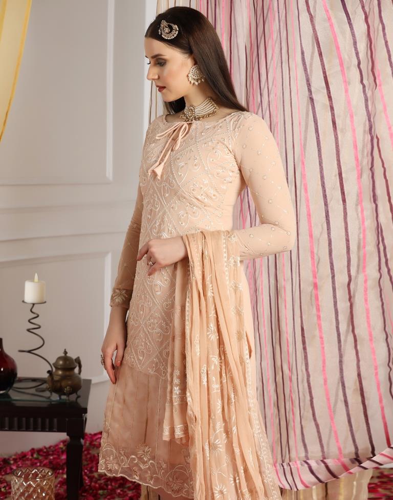 Light Beige Plain Georgette Unstitched Salwar Suit Material