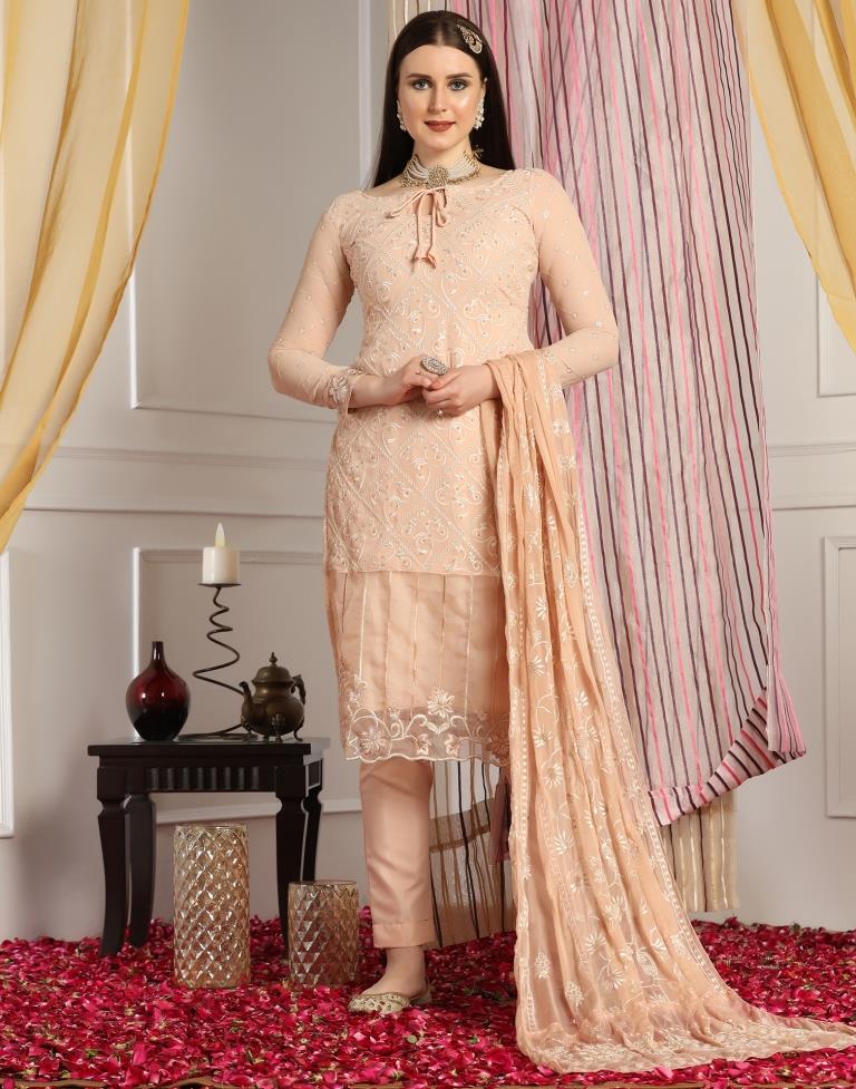 Light Beige Plain Georgette Unstitched Salwar Suit Material