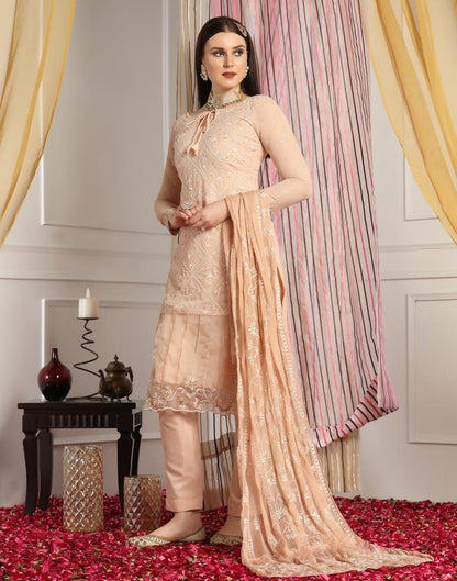 Light Beige Plain Georgette Unstitched Salwar Suit Material