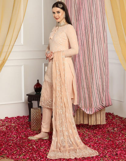 Light Beige Plain Georgette Unstitched Salwar Suit Material