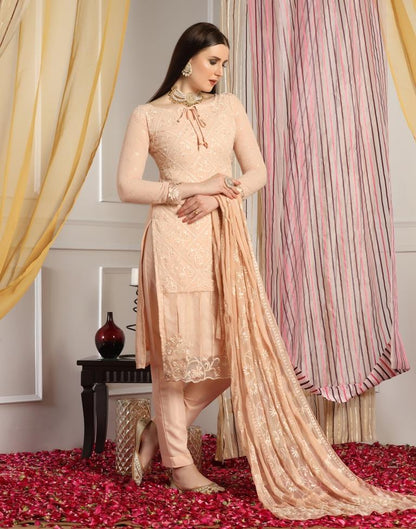 Light Beige Plain Georgette Unstitched Salwar Suit Material
