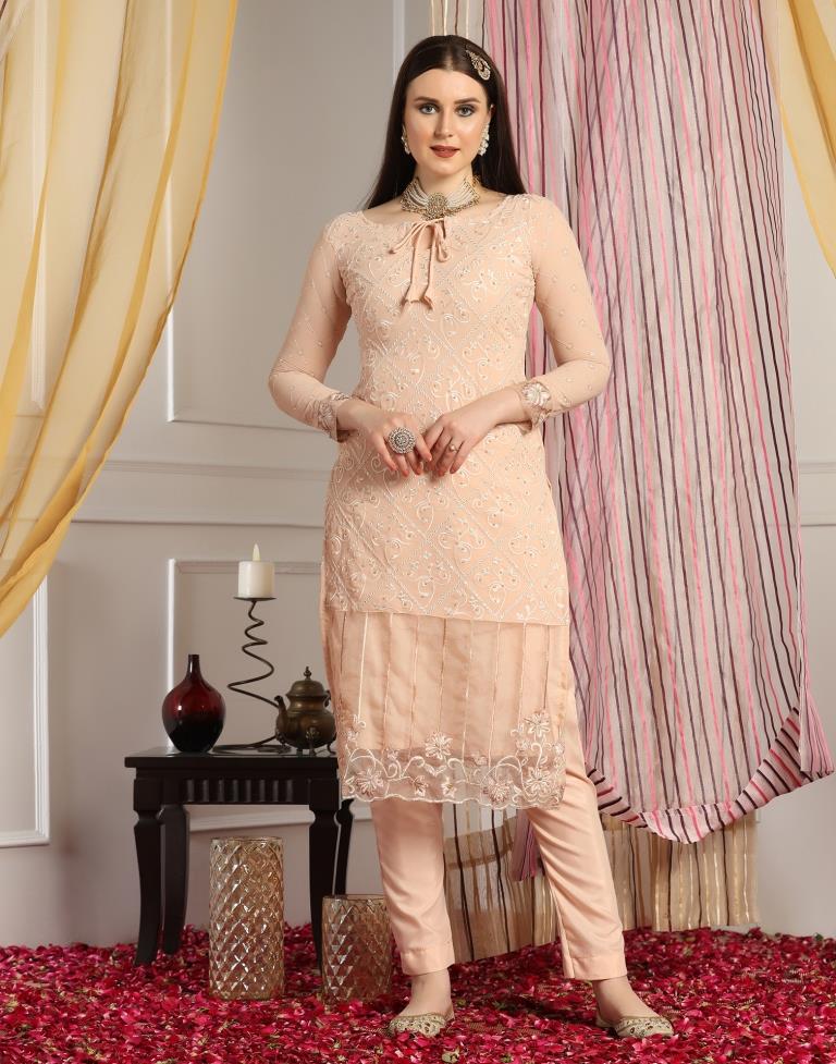Light Beige Plain Georgette Unstitched Salwar Suit Material