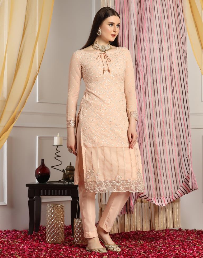 Light Beige Plain Georgette Unstitched Salwar Suit Material