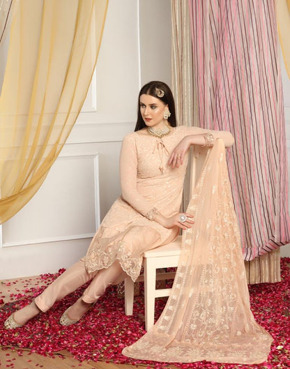 Light Beige Plain Georgette Unstitched Salwar Suit Material