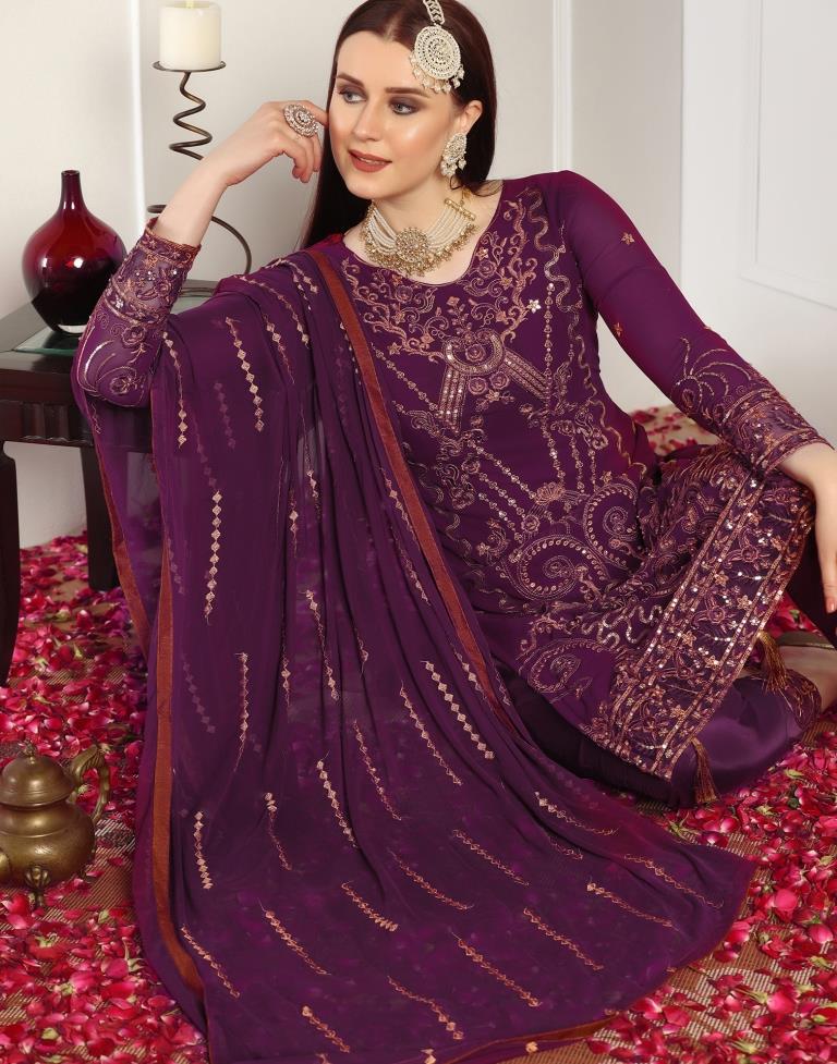 Wine Plain Georgette Unstitched Salwar Suit Material