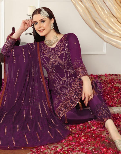 Wine Plain Georgette Unstitched Salwar Suit Material