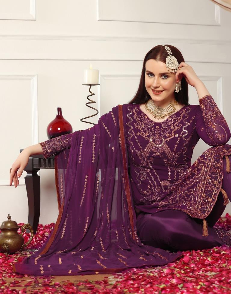 Wine Plain Georgette Unstitched Salwar Suit Material