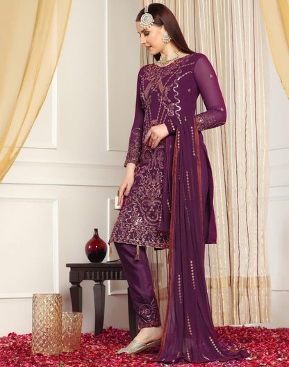 Wine Plain Georgette Unstitched Salwar Suit Material