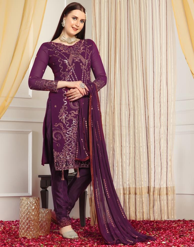 Wine Plain Georgette Unstitched Salwar Suit Material