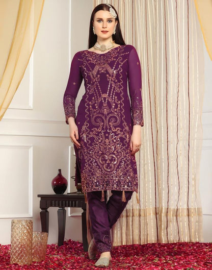 Wine Plain Georgette Unstitched Salwar Suit Material
