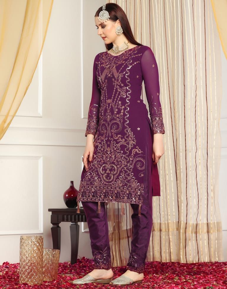 Wine Plain Georgette Unstitched Salwar Suit Material