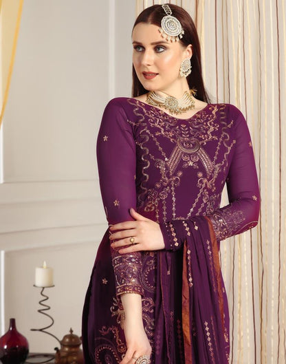 Wine Plain Georgette Unstitched Salwar Suit Material