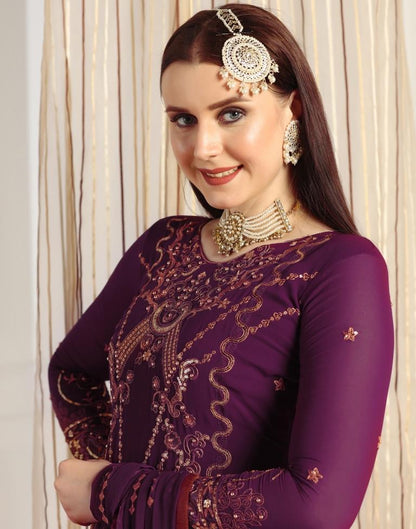 Wine Plain Georgette Unstitched Salwar Suit Material