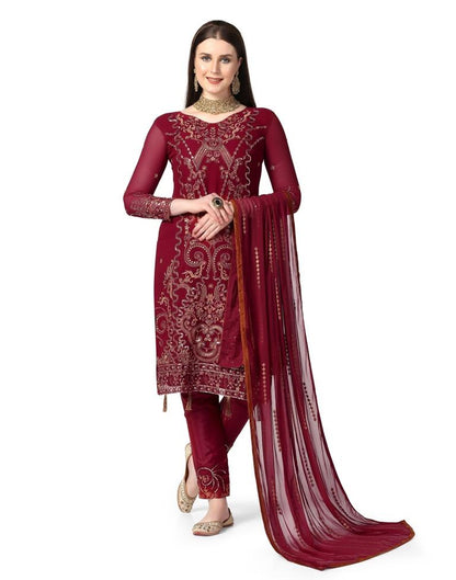 Maroon Plain Georgette Unstitched Salwar Suit Material