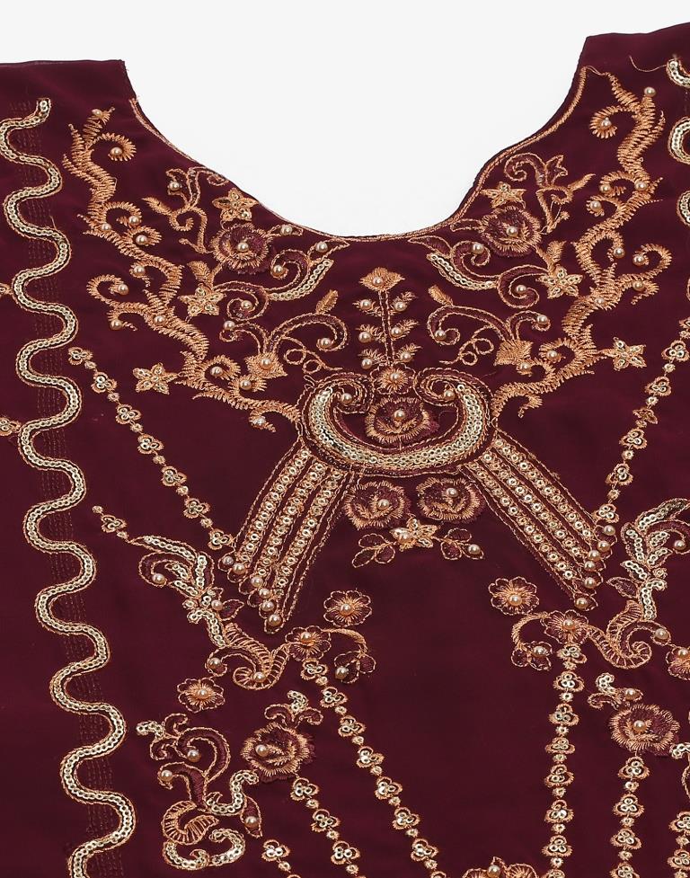 Maroon Plain Georgette Unstitched Salwar Suit Material