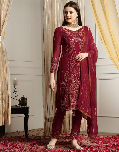 Maroon Plain Georgette Unstitched Salwar Suit Material