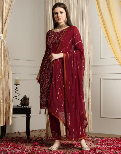 Maroon Plain Georgette Unstitched Salwar Suit Material