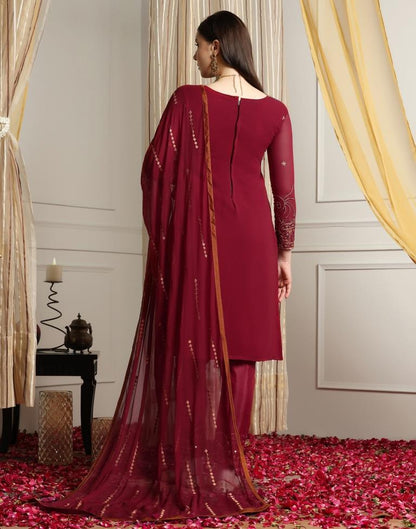 Maroon Plain Georgette Unstitched Salwar Suit Material