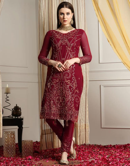 Maroon Plain Georgette Unstitched Salwar Suit Material