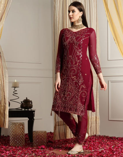 Maroon Plain Georgette Unstitched Salwar Suit Material