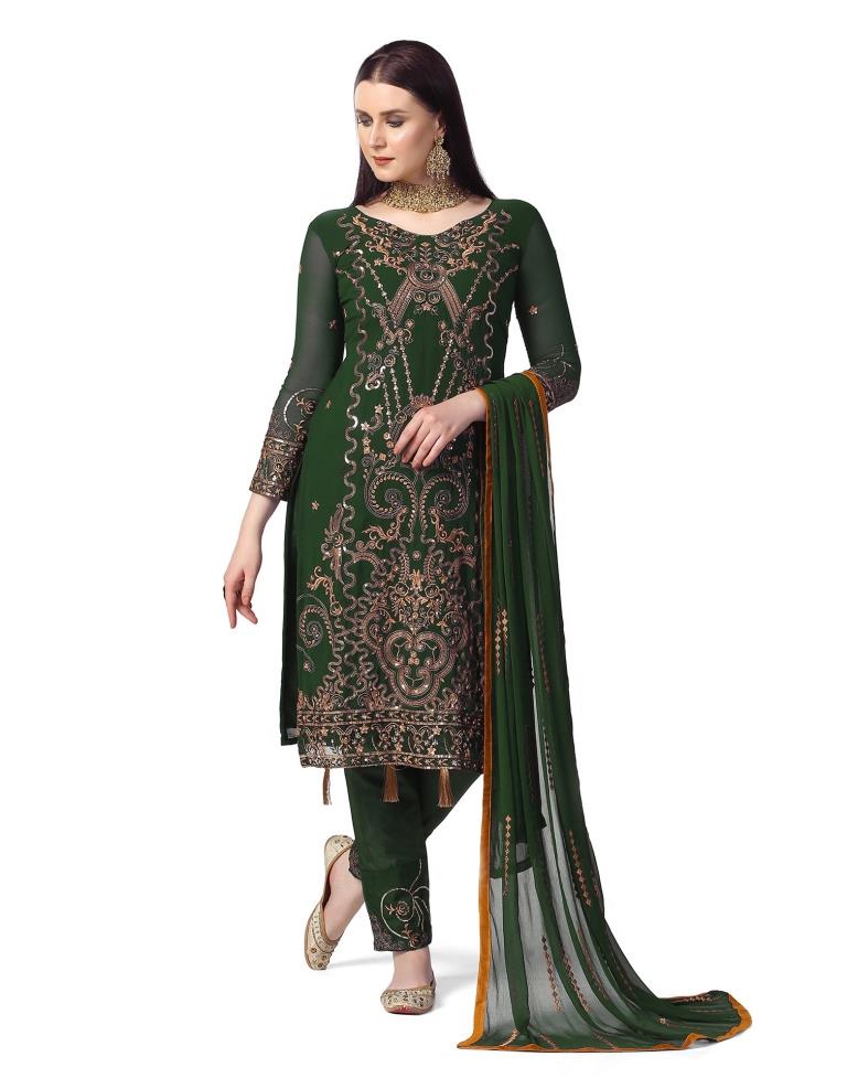 Green Plain Georgette Unstitched Salwar Suit Material