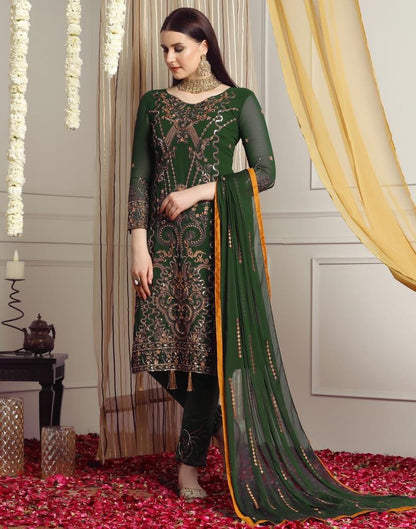 Green Plain Georgette Unstitched Salwar Suit Material