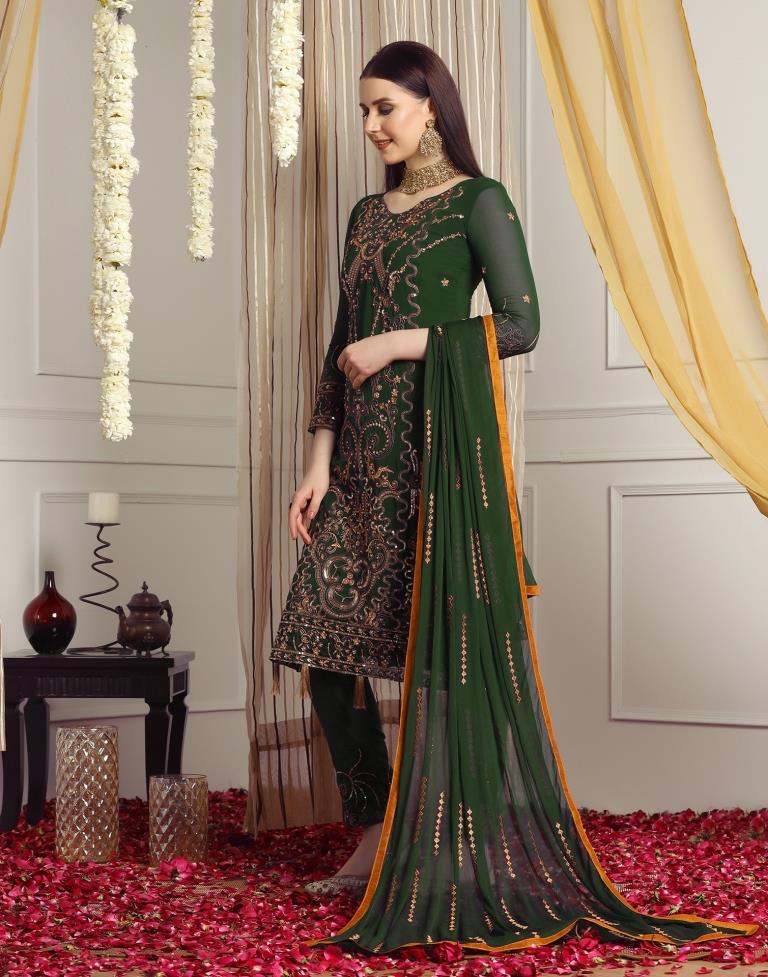 Green Plain Georgette Unstitched Salwar Suit Material