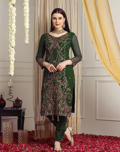 Green Plain Georgette Unstitched Salwar Suit Material