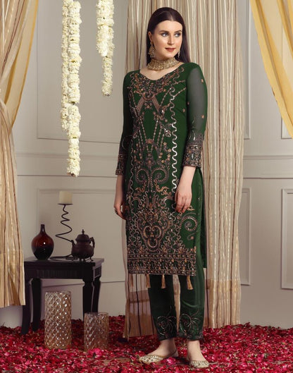 Green Plain Georgette Unstitched Salwar Suit Material