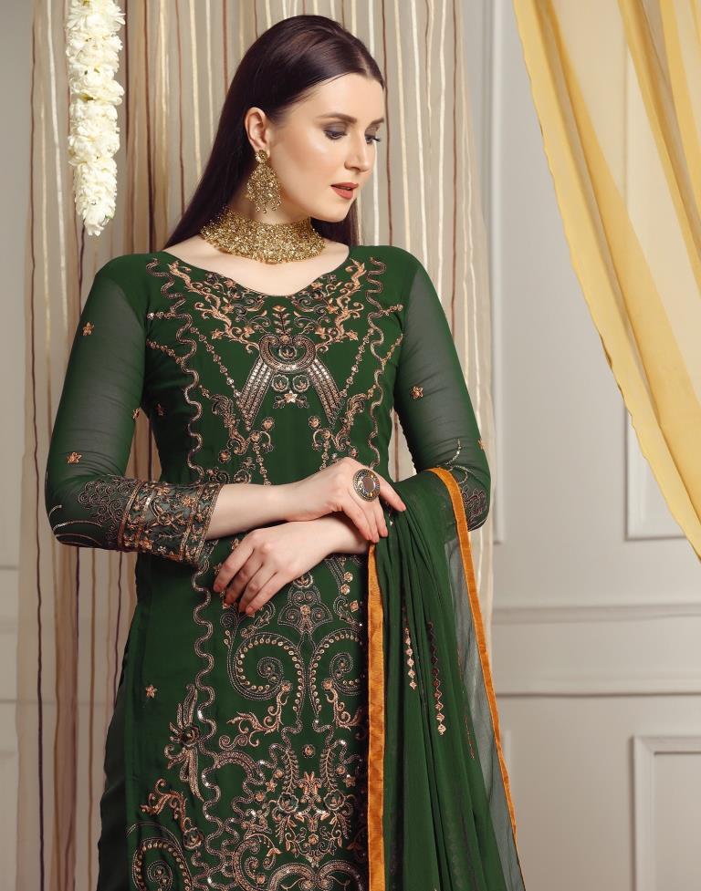 Green Plain Georgette Unstitched Salwar Suit Material