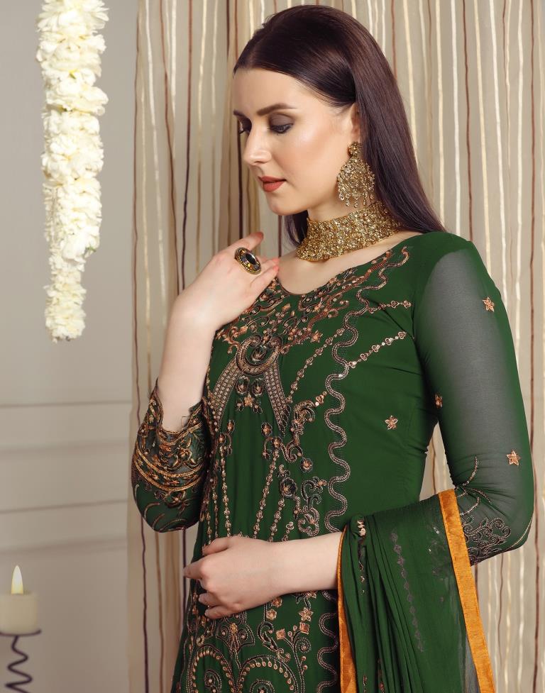 Green Plain Georgette Unstitched Salwar Suit Material