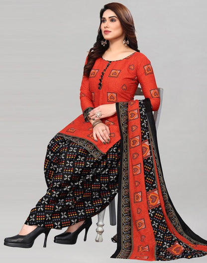 Orange Printed Cotton Unstitched Salwar Suit Material