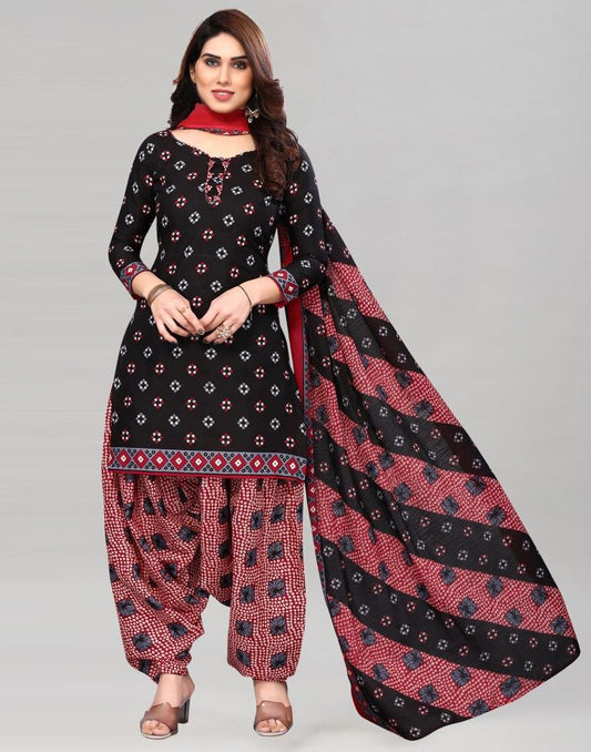 Black Printed Cotton Unstitched Salwar Suit Material