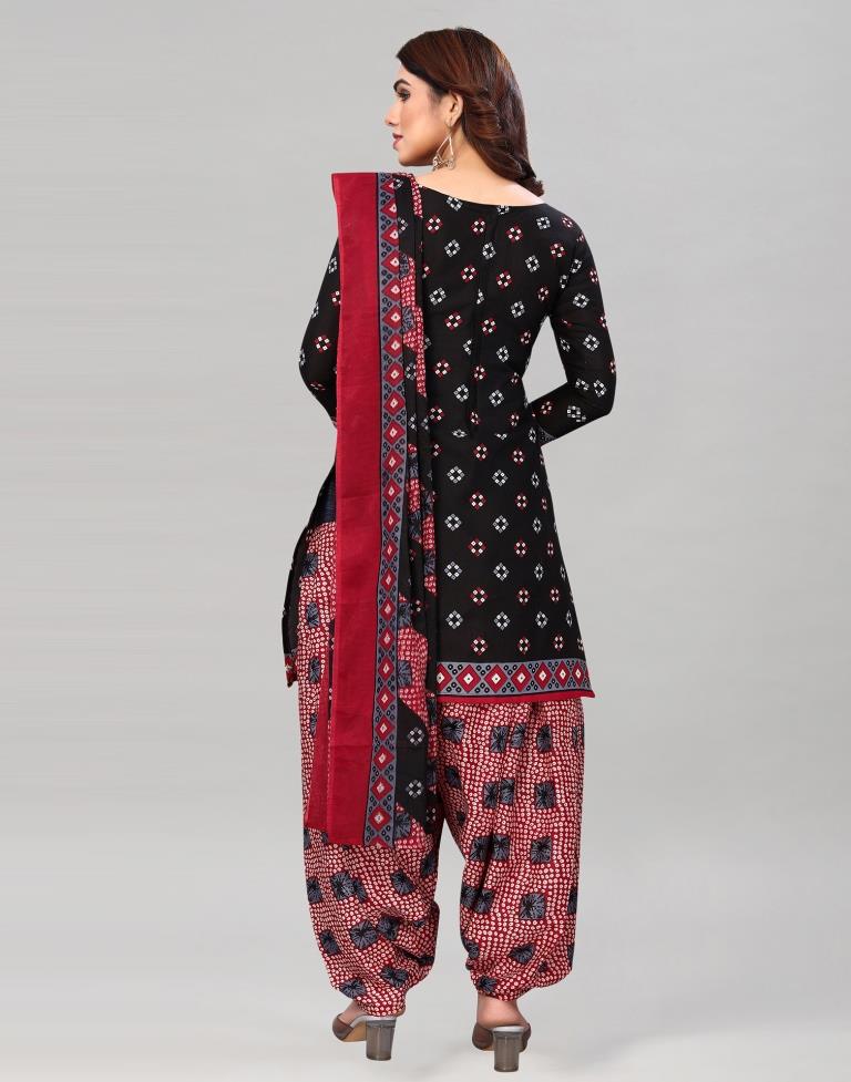 Black Printed Cotton Unstitched Salwar Suit Material